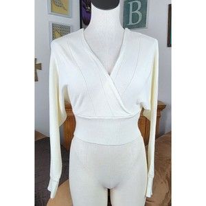 Dreamers by Debut Cream Surplice Double V-neck Crop Sweater Size L